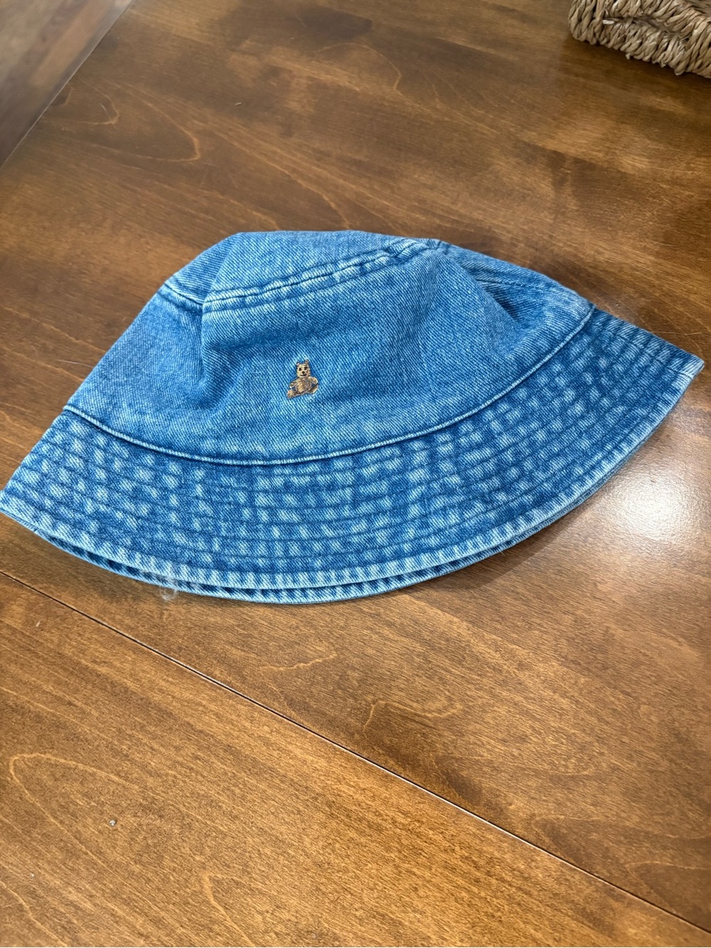 GAP Blue Denim Bucket Hat with Embroidered Bear